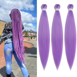jiefeng Extensiones De Cabello Trenzado Preestirado, 3 Paquetes De 26 Pulgadas, Color Morado, Sintético, Para Mujer, Con Ajuste En Agua Caliente (26 Pulgadas, Morado Oscuro)