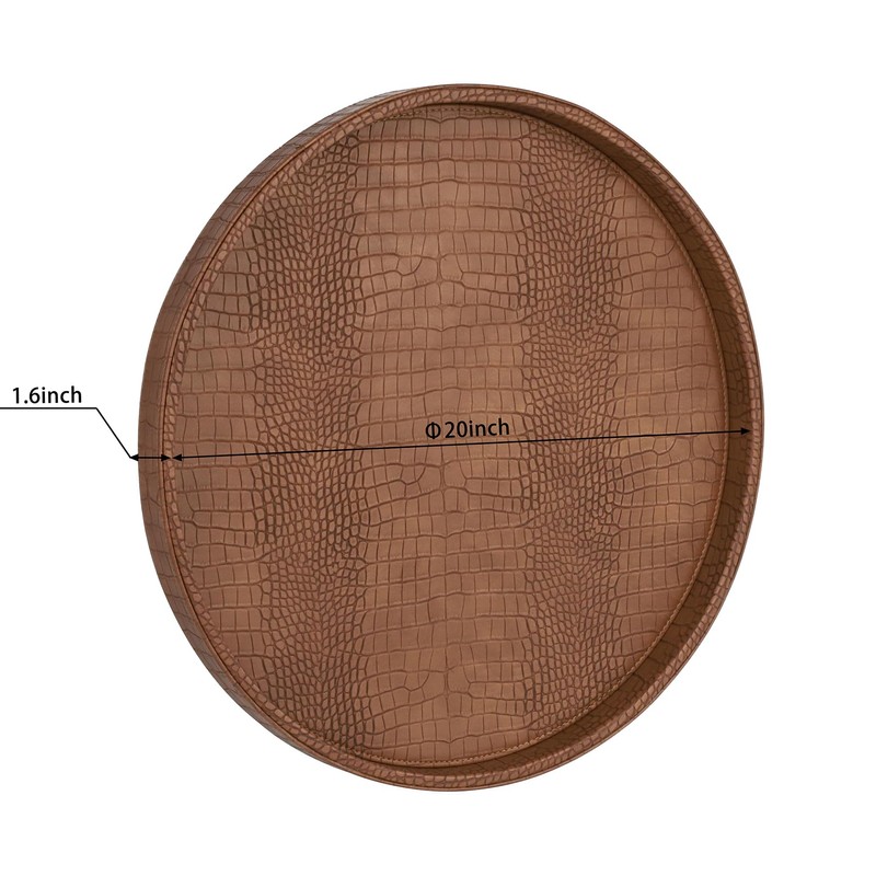 HofferRuffer Round Serving Tray 20'', Elegant Faux Leather Circle Ottoman