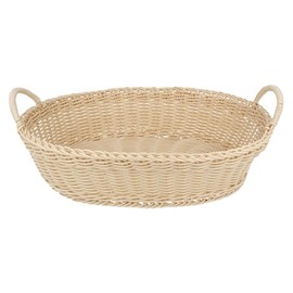 EUROHOME Wooden Bread Basket in Traditional Design - Plastic Bread Basket - Braided with Practical Handles - Storage Basket Kitchen in Wood Look Bread Bowl - Wicker Basket 32 x 25.5 x 9 cm