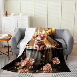 Feelyou Pig Plush Throw Blanket, 40"x50" Cute Flannel Fleece Blanket for Sofa Couch Showering Pig All Season,Bed Blanket Brown Room Decor Small Animall