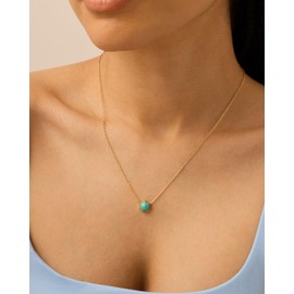 PAVOI 14K Yellow Gold Plated Turquoise Gemstone Pendant Necklace | Gemstone Dainty Chain Necklaces for Women