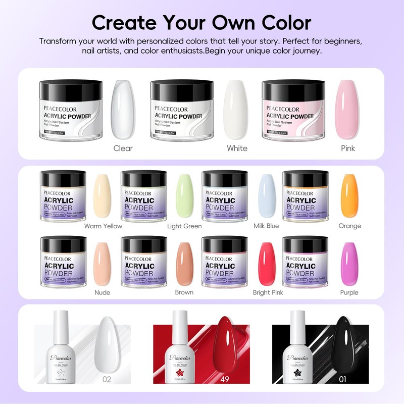 Acrylic Nail Kit for Beginners with Everything ,11 Colors Acrylic