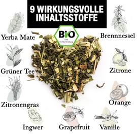 BIO DETOX TEE ZUM ABNEHMEN 150g | Heiß & Eistee | Loser Tee auf Basis von grünem Tee und Mate aus kontrolliert biologischem Anbau | Entgiftungskur 30 Tage