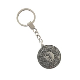 LARGE KEYRING - Viking Disk With Birds - Silver Plated. Split Ring. Key Ring. Bird
