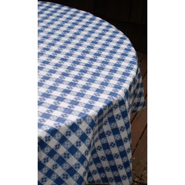 Blue Hill, Classic Blue Tavern Check, Flannel Backed, Seamed, 90" Round, Vinyl Tablecloth; Made in The U.S.A