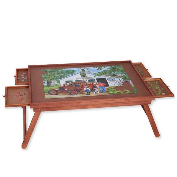 Bits and Pieces - Jumbo Puzzle Plateau Lounger with Cover, Legs, and Storage Drawers - 1500 pc Puzzle Accessories - Portable Puzzle Table - 25½”x 34½”
