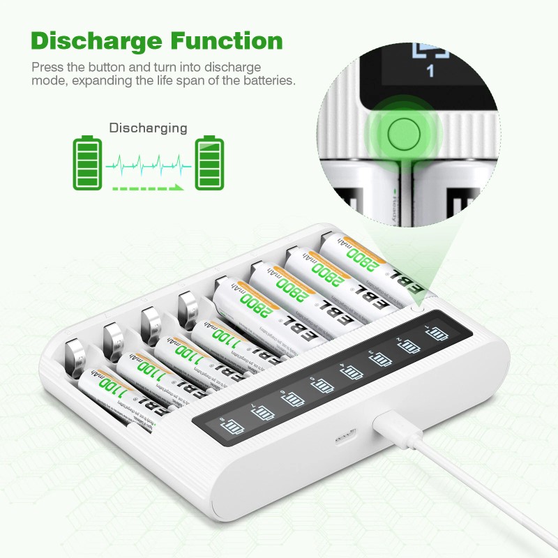 EBL 8 Slots LCD Rechargeable Battery Charger For Ni-MH Ni-Cd