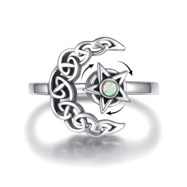 oGoodsunj Fidget Spinner Rings for Women Sterling Silver Moon Star Lotus Ring Stress Relieving Calm Ring Jewelry Gifts for Daughter (Celtic Moon Star)