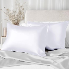 Texbee Silk Pillowcase 40 x 60 cm for Hair and Skin, 2 Pieces, Both Sides, Natural Silk Pillowcase with Hidden Zip, Soft, Breathable, Smooth, Standard Size, Pure White