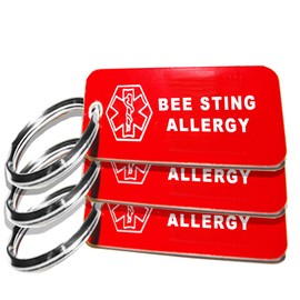 My Identity Doctor - 3 Pre-Engraved Bee Sting Allergy Plastic Medical Alert ID Keychains, Small 2.25 x .79 Inch