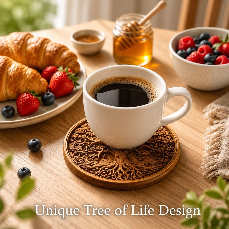 8PCS Wooden Coasters, Coaster Set with Tree Design for Home