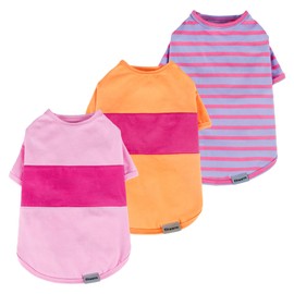 Fitwarm 3 Pack Color Block Striped Dog Shirt, Summer Dog Clothes for Small Dogs, Breathable Lightweight Dog Tshirt, Pet Outfit, Pink, Orange, Purple, Small