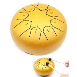 Anvin Steel Tongue Drum 6 Inch 8 Notes Metal Hand Drum with Drum Mallets Music Book Rain Drum Sound Healing Instruments for Meditation Yoga Zen Entertainment Gifts(Gold)