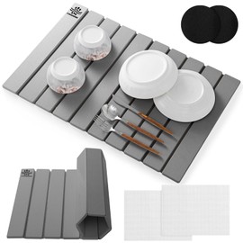 Large Foldable Stone Dish Drying Mat for Kitchen Counter 24"x16" Quick Dry Super Absorbent Diatomaceous Earth Non-Slip Eco-Friendly Perfect for Dishes Bottles Cups and Utensils Matches Any Countertop