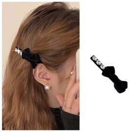 Aneneiceera Vintage Black Satin Bow Hair Clip Barrette Black Cz Bowknot Hair Barrette Clamp Velvet Bowtie Pin Clips Decorative Accessories for Women