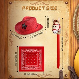 Toulite 36 Pcs Cowboy Party Costume Set, Cowboy Hats Paisley Bandanas Inflatable Stick Horses for Kids Party Supplies