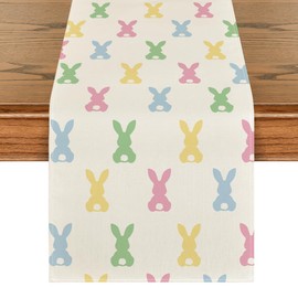 Artoid Mode Camino de mesa de Pascua de conejo verde y rosa, decoración de mesa de comedor de cocina de primavera para decoración de fiesta del hogar, 13 x 72 pulgadas