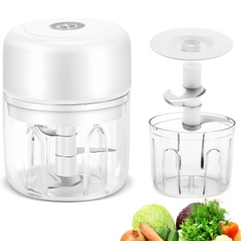 Moorstdel Electric Onion Chopper Kitchen, Electric Onion Cutter, Mini, Vegetable Cutter, Small Mixer with USB Type-C Charging, Portable Chopper for Meat, Obs (White Type C)