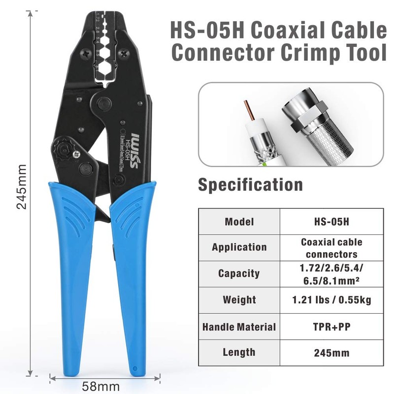 IWISS Coaxial Cable BNC Dedicated Crimping Tool Ratchet Type HS-05H