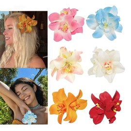 6Pcs Hawaiian Flower Hair Clips,3.5 Inch Plumeria Hibiscus Hair Clip, Hair Clips for Women Bridal Wedding, Flower Hair Accessories Clip for Girls Vacation Beach Party