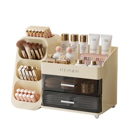 UFORU UFORU Makeup Organizer for Vanity, Countertop Organizer With Drawers, Spacious Cosmetic Display Case for Beauty Essential, Skincare, Lipstick, Cream White