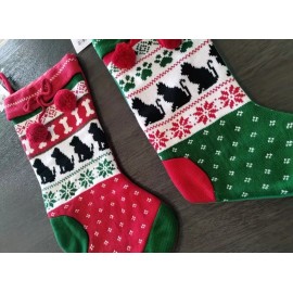 Hobby Lobby (Set of 2) 18" Pet Dog & Cat Christmas Stockings, Knitted W/Poms Paw Print Bone