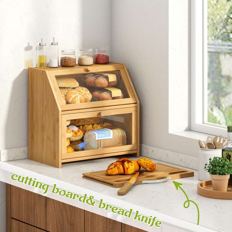 BMOSU Bread Box with Cutting Board Kitchen Bread Storage Organizer