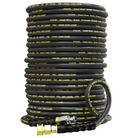 POHIR 100FT Pressure Washer Hose 4500PSI, Power Washer Hose Steel Wire Braided 3/8'' Swivel Quick Connect, 5/16'' ID. Commercial Grade Industrial High Pressure Water Washing Hose