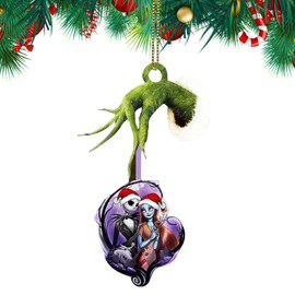 Nightmare Before Christmas Ornaments 2024, Acrylic Christmas Hanging Ornaments, 2D Flat Christmas Decorations Ornaments for Christmas Tree Party Supplies for Home Car Interior Decor (F)