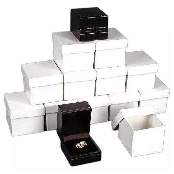 FindingKing 12 Ring Boxes Black Faux Leather Jewelry Case Display