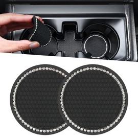 BHIPKOT Car Cup Coasters - Universal Cup Holder Inserts - Non Slip - Set of 2 Glossy Black