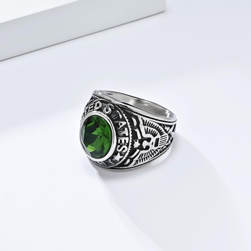 US Military Honor Ring for Men, Silver-Tone Titanium Steel Army