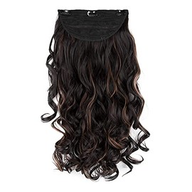 Stasia Street 24-Inch Soft Curls Clip-In Korean Synthetic Breatheable Hair Extensions for Women Natural Look Instant Volume & Length – Copper Highlights