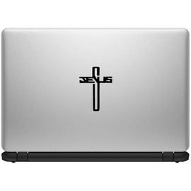 Jesus Cross Christian [Pick Any Color] Vinyl Transfer Sticker Decal for Laptop/Car/Truck/Window/Bumper (10in x 7.4in, Black)