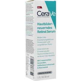 CeraVe Suero RETINOL para rostro rejuvenecedor con niacinamida. Ayuda a igualar el tono de la piel, la suavidad de la piel, marcas post-acné y minimizador de poros. Piel suave, sin fragancia, no comedogénica, sensible, 1.0 fl oz