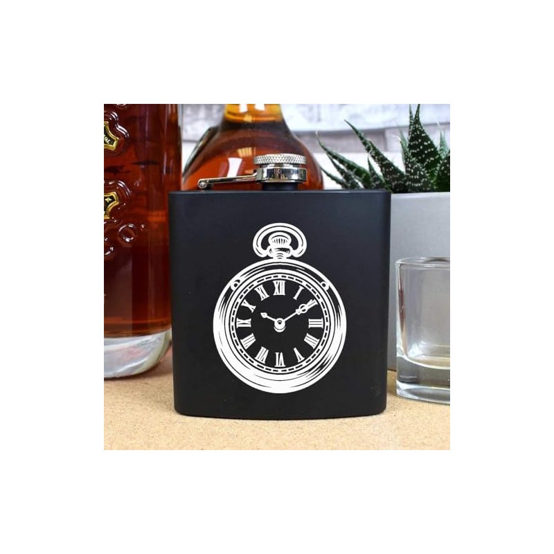 6oz (170ml) 'Vintage Pocket Watch' Pocket Hip Flask (HP00031567)