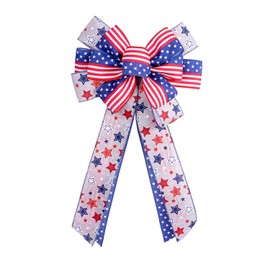 Dzrige Independence Day Bows 4th of July Bows Red White Blue Stars and Stripes Burlap Bows American Flag Patriotic Bows for Indoor Outdoor Independence Day Party Decoration Supplies