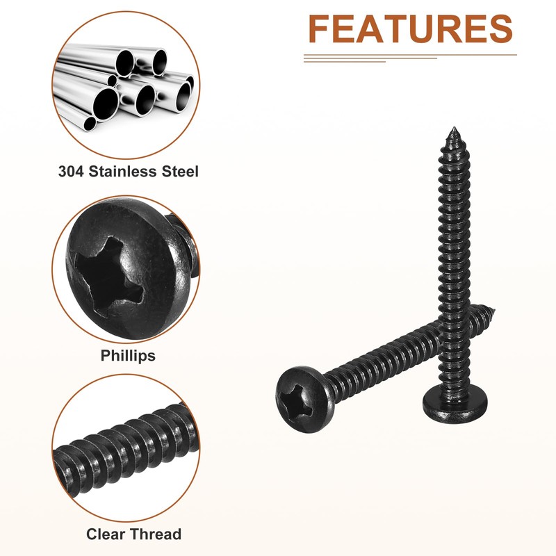 DTGN #12x2" Black Screws - 25Pack - 304 Stainless Steel