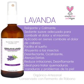 Hidrolato de Lavanda Orgánico, Relajante, Artesanal, Hidrosol para Rostro, Cuerpo y Cabello - 120ml -
