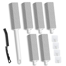Piedra Pomez para Baño 6pcs, Cepillo de Limpieza de Baño Con Mango+Cepillo de Limpieza de Grietas+4 Ganchos, Para Limpiar La Cal, Hierro y Óxido, Escobilla de Baño de Piedra Pómez Para baños, Inodor