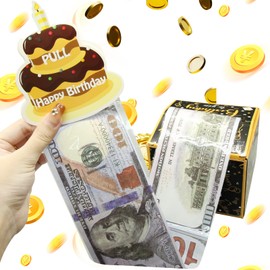 Happy Birthday Money Gift Boxes for Cash Gift Pull, Funny Cash Box Money Gift Box Money Holder with 30 Clear Bags, Black & Gold Surprise Box Gift Box for Money, Birthday Money Box for Cash Birthday