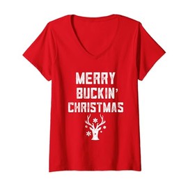 Merry Buckin' Christmas Redneck Costume Reindeer Deer Ugly V-Neck T-Shirt