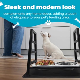 Crate & Collar Pet Co. Elevated Dog Bowls - Raised Dog Bowl Stand for Small Medium and Large Dogs - Non Slip Dog Bowls Elevated with 2 Stainless Steel Bowls & Slow FeederDogBowls, White