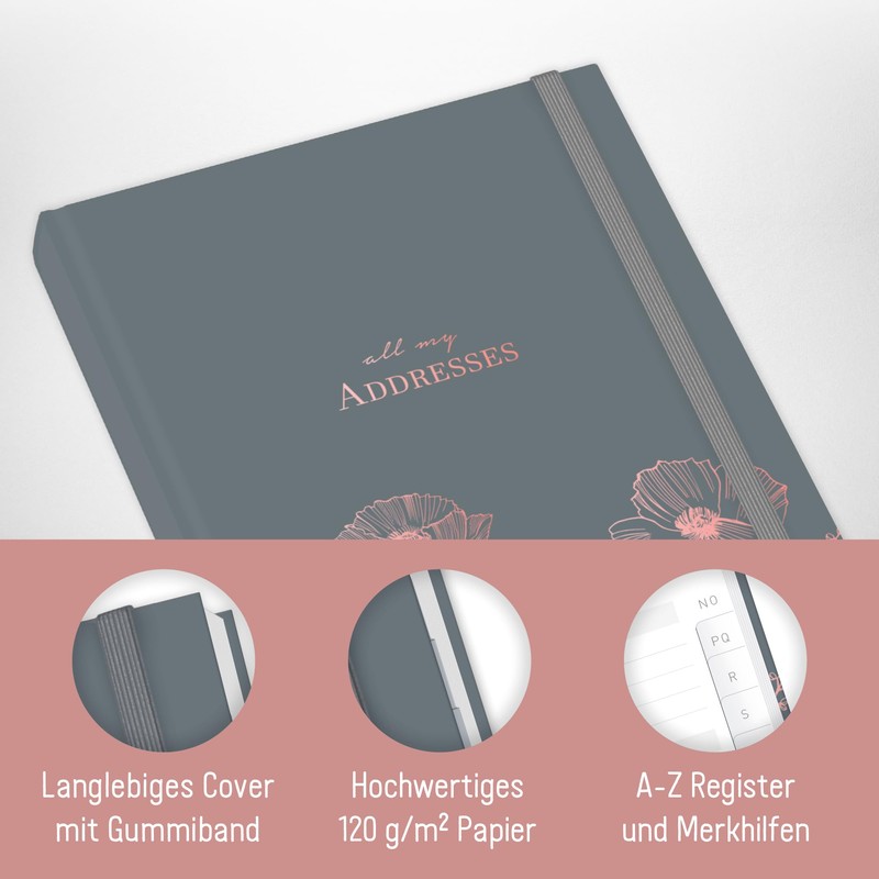 paper&you® Address Book A5 with Index A-Z [Poppy] Book for