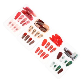 Healvian 96pcs Christmas Nail Stickers Christmas Decor Fake Nails Santa Claus Decoration Christmas Nail Decals False Nails Santa Decor Nail Decor Christmas Party False Nail Abs
