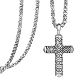 KATHL Men's Cross Necklace Sterling Silver Black Cross Necklace for Men Catholic Religious Jewelry Gifts