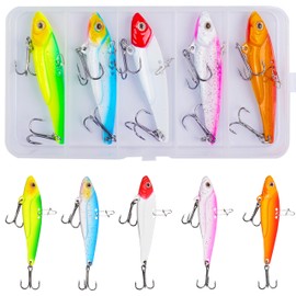 Blade Bait Fishing Spoon Lures, 5pcs Hard Metal Blade Baits VIB Lures for Bass Walleye Trout Spinner Spoon Blade Swimbait Freshwater Saltwater Fishing Tackle Lures