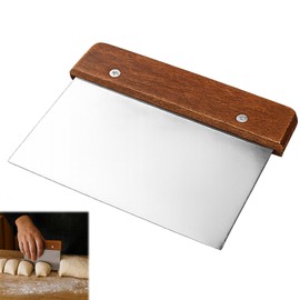 Huybaa Stainless Steel with Wooden Handles 15cm Yellow - Multipurpose Sharp Blade for Bread, Pizza, Pastries, Pancakes, Vegetables - Easy to Clean