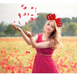 Eissya - Diadema de Minnie Ears, diadema de moda, corbata (perla roja, mediana)