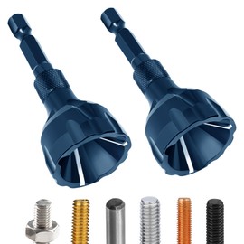 Hakkin 2Pcs Tungsten Carbide Deburring External Chamfer Tool 1/8"-3/4"(3mm-20mm), Deburring Chamfering Drill Bit for Metal, Bolt Thread Repair with Quick Release Hex Shank（Blue）
